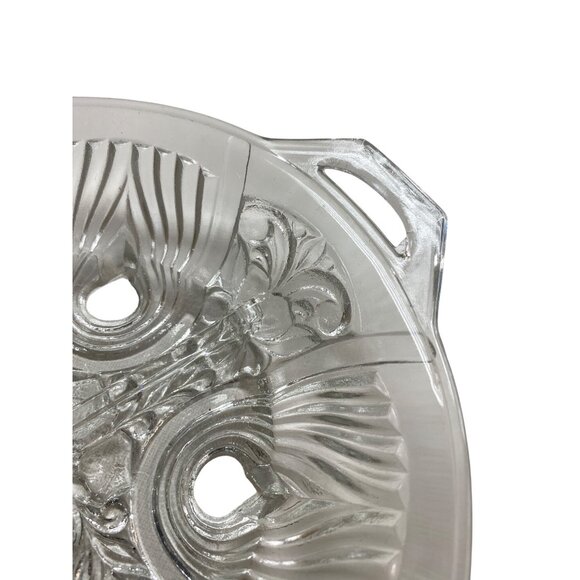 Vintage Clear Pressed Glass Divided Relish Dish With Ornate Design & Handle - Picture 4 of 5
